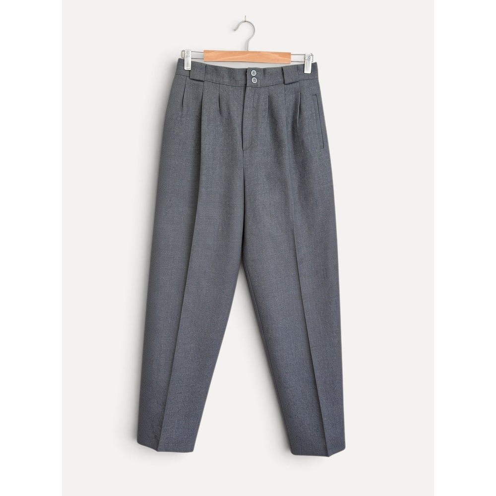 Giorgio Sant Angelo Trousers Merino Wool M Grey High Waist Tapered Vintage Pants